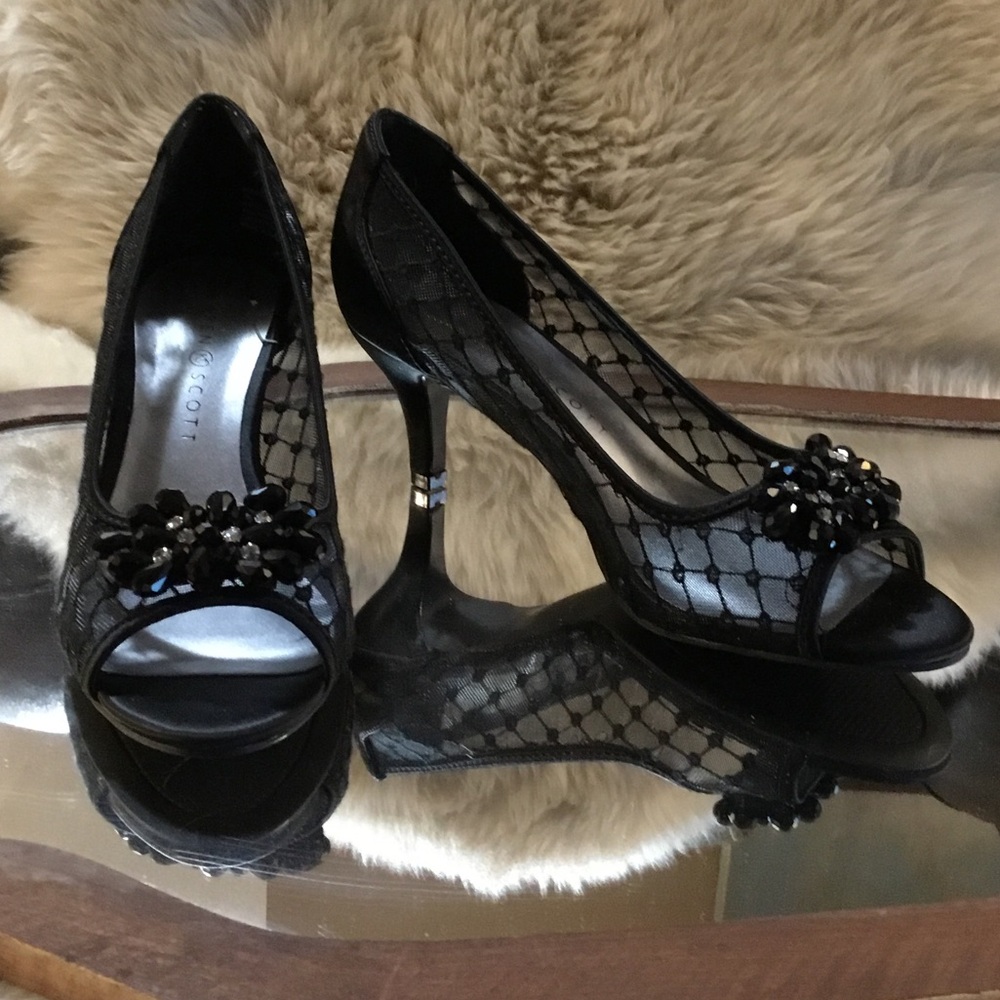 Sexy Black Mesh Peep-Toe Heels